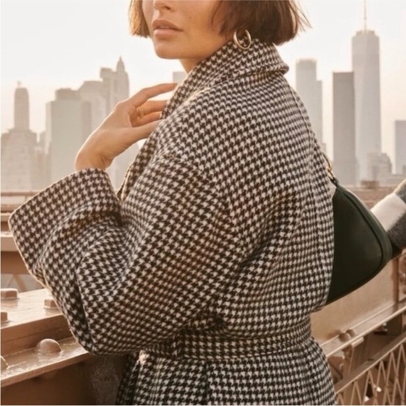 Abercrombie & Fitch Wool Trench Coat Houndstooth Belted - Picture 3 of 16